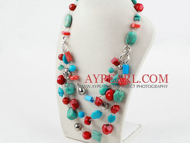 Assorted Turquoise and Red Coral Necklace