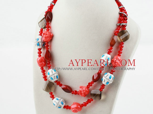 Red Crystal och Karneol och Clay Halsband