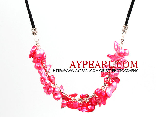 New Arrival Rose Pink Color Teeth Shape Pearl Necklace with Lobster Clasp