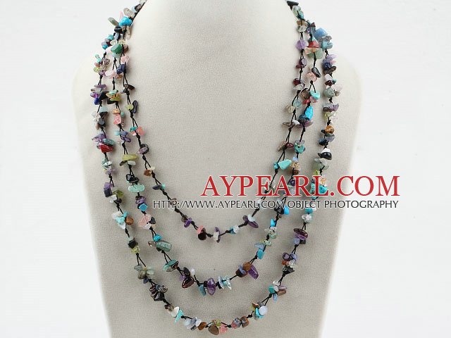 Multi Strands Assortert Multi Color Multi Stone Chips halskjede