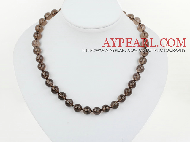 Classic Design 10mm Round Natural Smoky Quartz Beaded halskjede