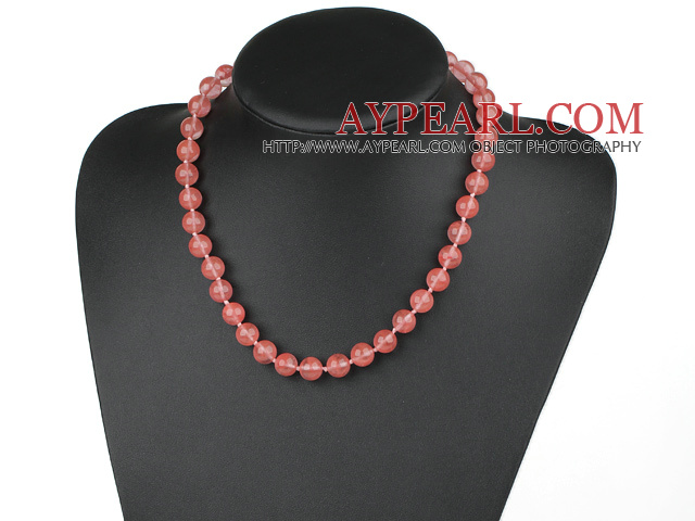 Classic Design 10mm Round Cherry Quartz Beaded Necklace