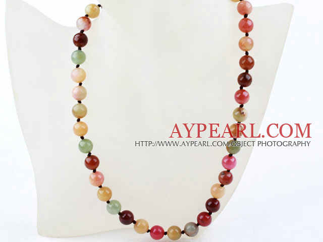 Classic Design 10mm Round Three Colored Jade Beaded Necklace