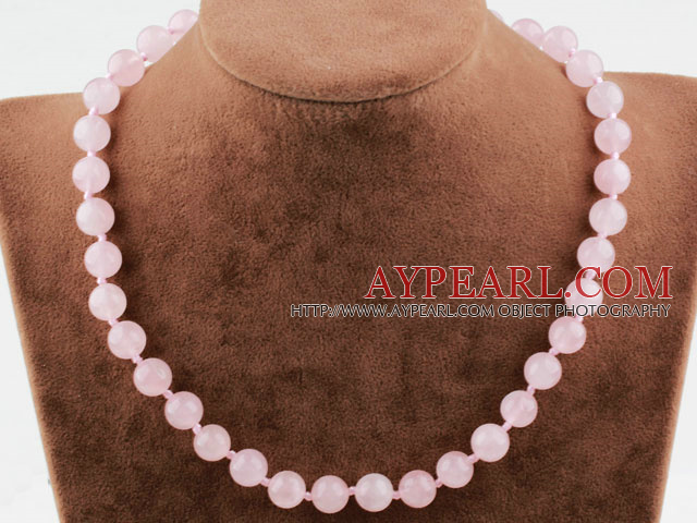 Classic Design 10mm Round Rose Quartz Beaded halskjede