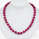 Classic Design 10mm Round Faceted Rose Red Agate Beaded Necklace with Ball Shape Magnetic Clasp