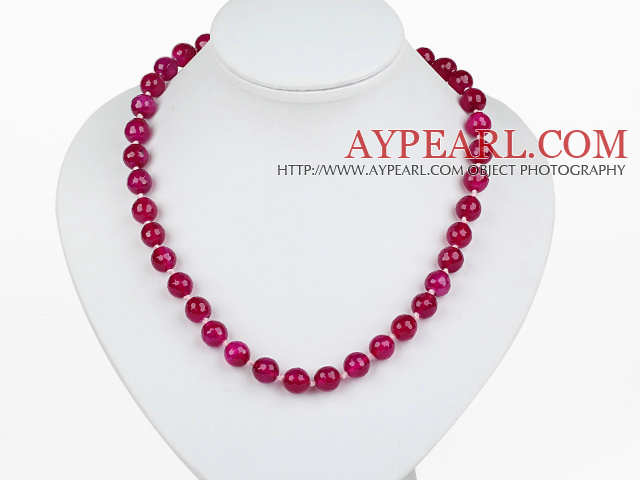 Classic Design 10mm Round Faceted Rose Red Agate Beaded Necklace with Ball Shape Magnetic Clasp