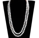 Elegant Mother Gift Long Style Double Strand 10-11mm Natural Near Round White Freshwater Pearl Necklace (Sweater Chain)