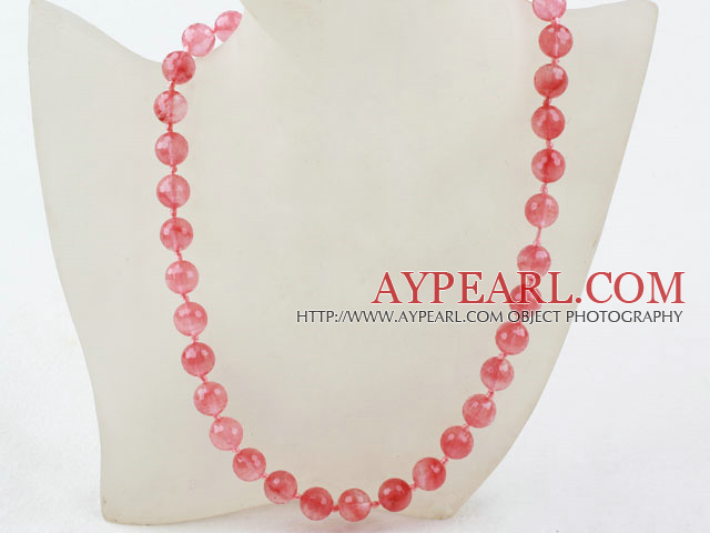 Classic Design 10mm ronde à facettes Cerise Collier en perles de quartz