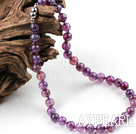 Classic Design 10mm Round Purple Burst Pattern Agate Beaded Necklace