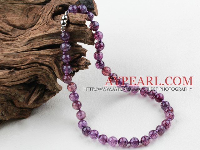 Klassisk design 10mm Round Purple Burst Mönster Agate pärlstav halsband