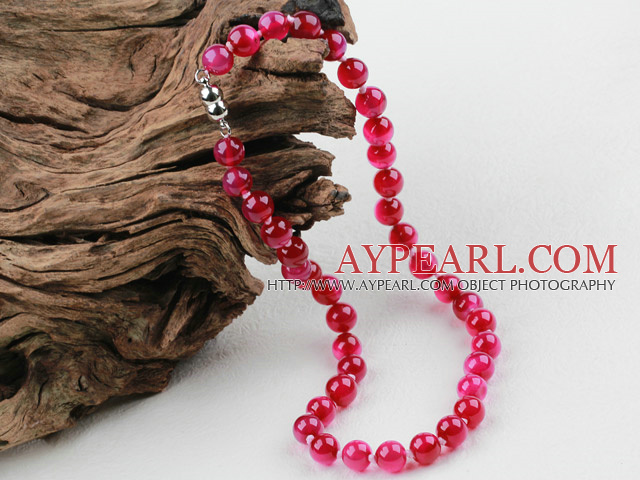 Classic Design 10mm Round Rose Red Agate Beaded Necklace