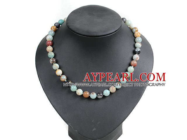 Classic Design 10mm Round Amazon Stone Beaded Necklace