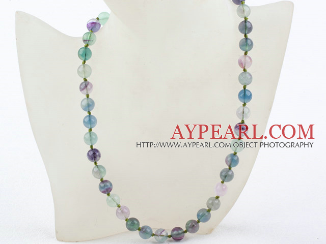 Classic Design 10mm Round Rainbow Fluorite Beaded Necklace