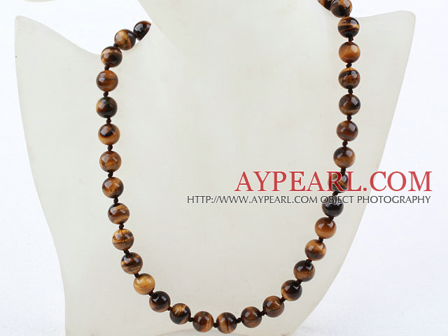 Classic Design 10mm Round Tiger Eye Beaded halskjede