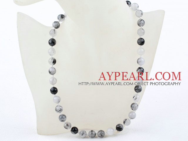 Κλασικό Σχέδιο 10 χιλιοστά Μαύρο Rutilated χαλαζία Beaded κολιέ