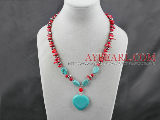 saleable red coral turquoise and tibet silver necklace with lobster clasp