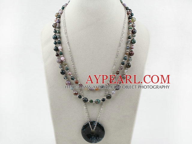 Multi Strands Indidan Agate Necklace with Metal Chain