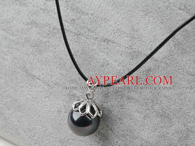 Классический дизайн Круглая Форма 16мм черный с красочными кулон ожерелье Seashell