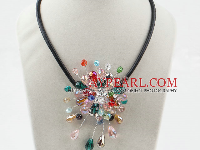 Assorted Multi Color Crystal Flower Necklace