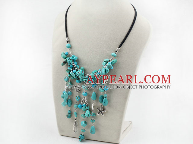 Assorted Turquoise Necklace with Black Cord
