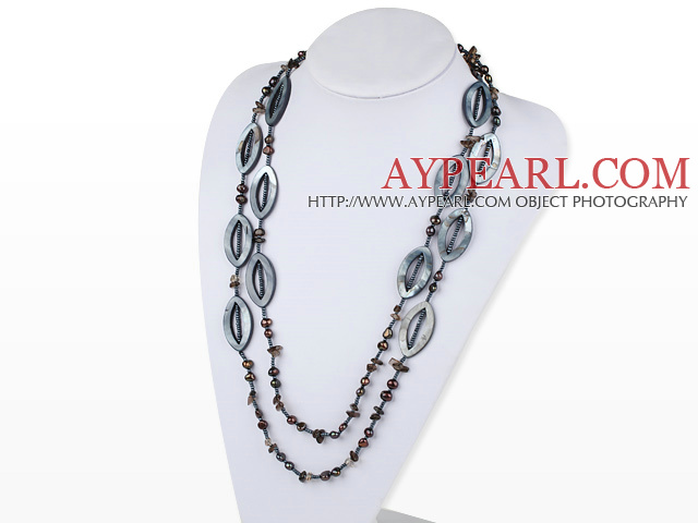fashion long style pearl shell crystal necklace