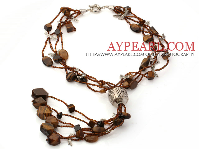 Assortert Tiger Eye Stone Y Shape Necklace