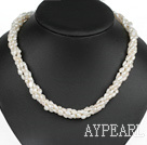 Classic Design Four Strands White Freshwater Pearl and White Crystal Necklace