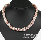 Classic Design Four Strands Purple Freshwater Pearl and White Crystal Necklace