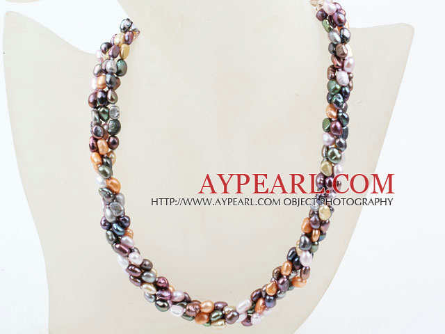 Classic Design Four Strands Multi Color Baroque Pearl and Crystal Necklace