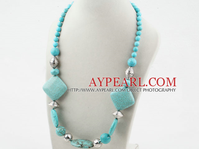 Single Strand Assorted Turquoise Necklace with Moonlight Clasp