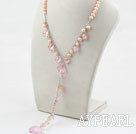 Pink Freshwater Pearl and Pink Colored Glaze Y Shape Necklace