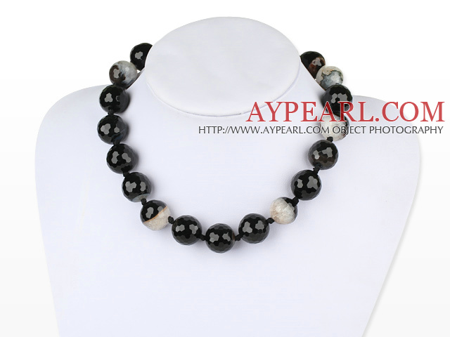 18mm round faceted crystallized agate neclace with moonlight clasp