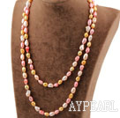 Long Style Pink Red Golden Color Freshwater Pearl Beaded Necklace