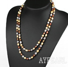 Long Style Gray Brown and Golden Color Freshwater Pearl Beaded Necklace