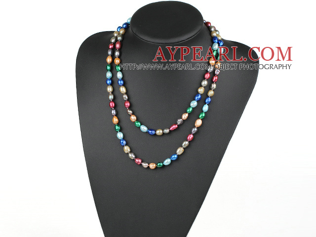 Lang stil Assortert Multi Color Freshwater Pearl Beaded halskjede