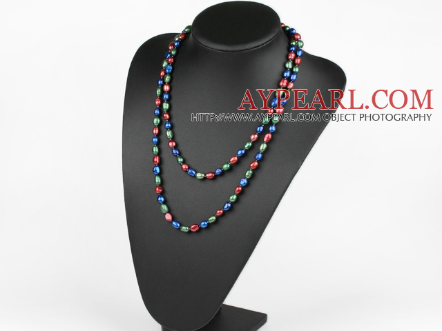 Longue style Rouge Bleu Vert perle d'eau douce collier de perles de couleur