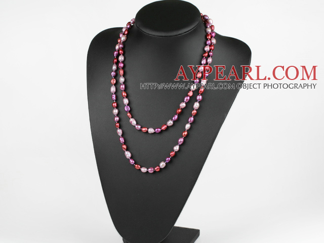 Long Style Purple Red Color Freshwater Pearl Beaded Necklace