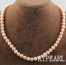 Single Strand 8-9mm Round Natural Pink Freshwater Pearl Beaded Necklace