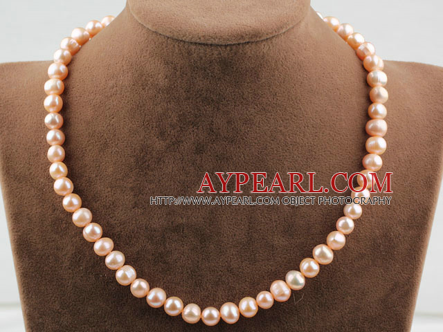 Single Strand 8-9mm Round Natural Pink Freshwater Pearl Beaded Necklace