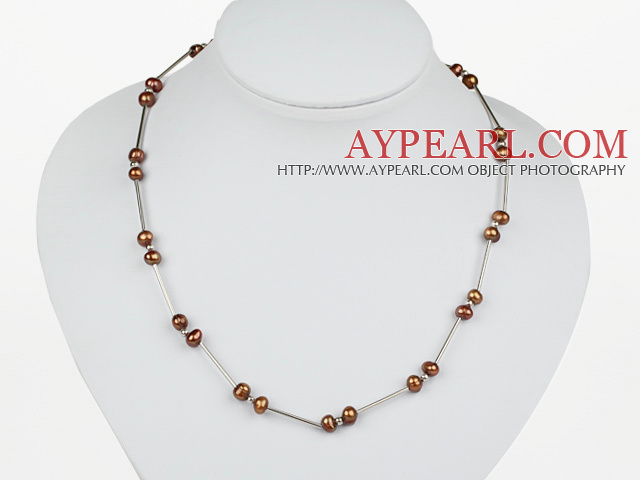 Classic Design Golden Brown Color Freshwater Pearl Tin Cup Necklace with Lobster Clasp
