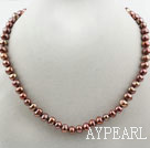 Single Strand 8-9mm Round Brown Freshwater Pearl Beaded Necklace