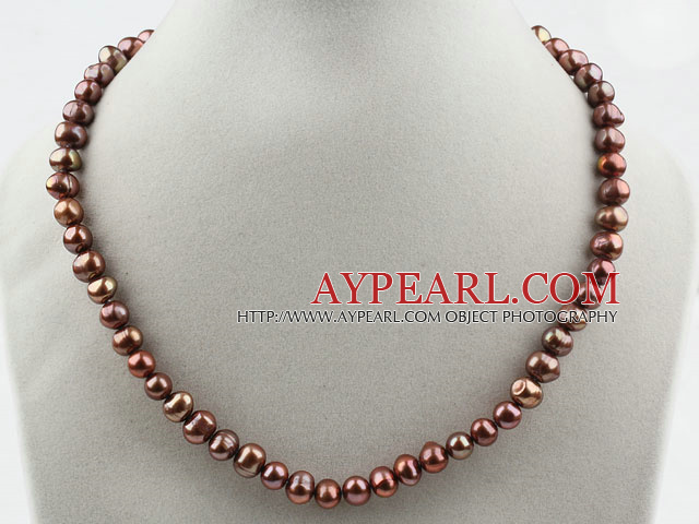 Simple Strand 8-9mm perle d'eau douce ronde Brown collier de perles