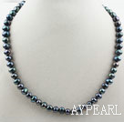 Single Strand 8-9mm Round Black Freshwater Pearl Beaded Necklace