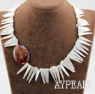 Long Teeth Shape White Shell and Agate Necklace