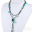 Free Style Turquoise and White Freshwater Pearl Long Style Necklace