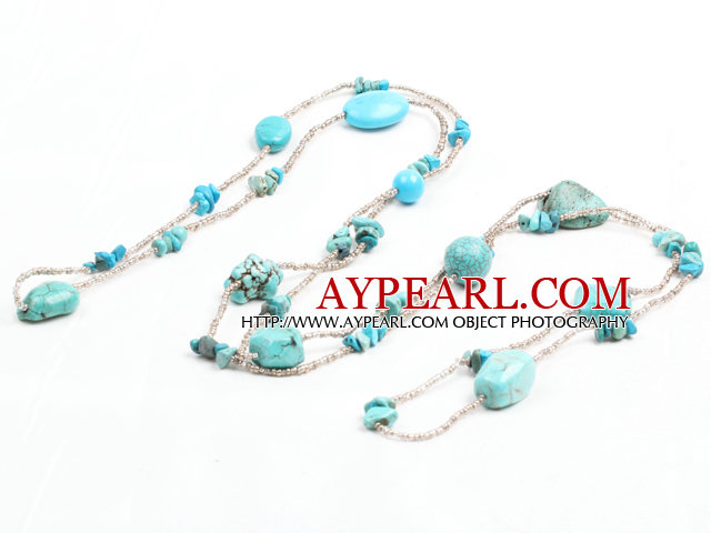 Fashion Long Style Irregular Shape Blue Turquoise Necklace