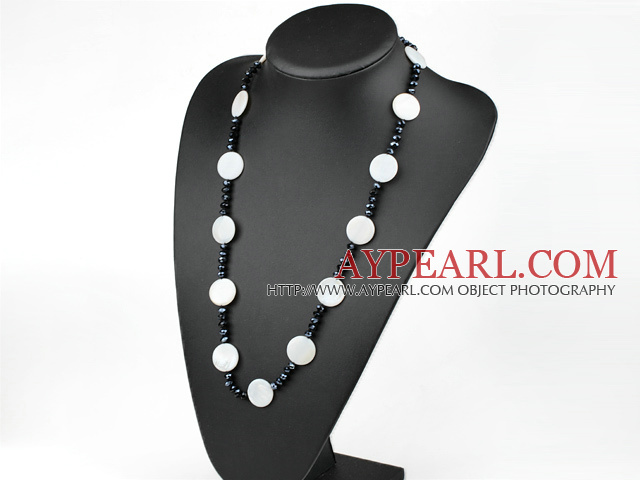 wonderful black crystal and white shell necklace