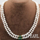 Two Rows White Freshwater Pearl and Aventurine Necklace