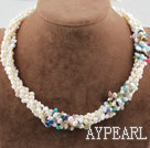 Five Strands White Freshwater Pearl and Multi Color Chips Necklace