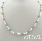 Simple brin d'eau douce White Pearl et Aventurine collier de perles